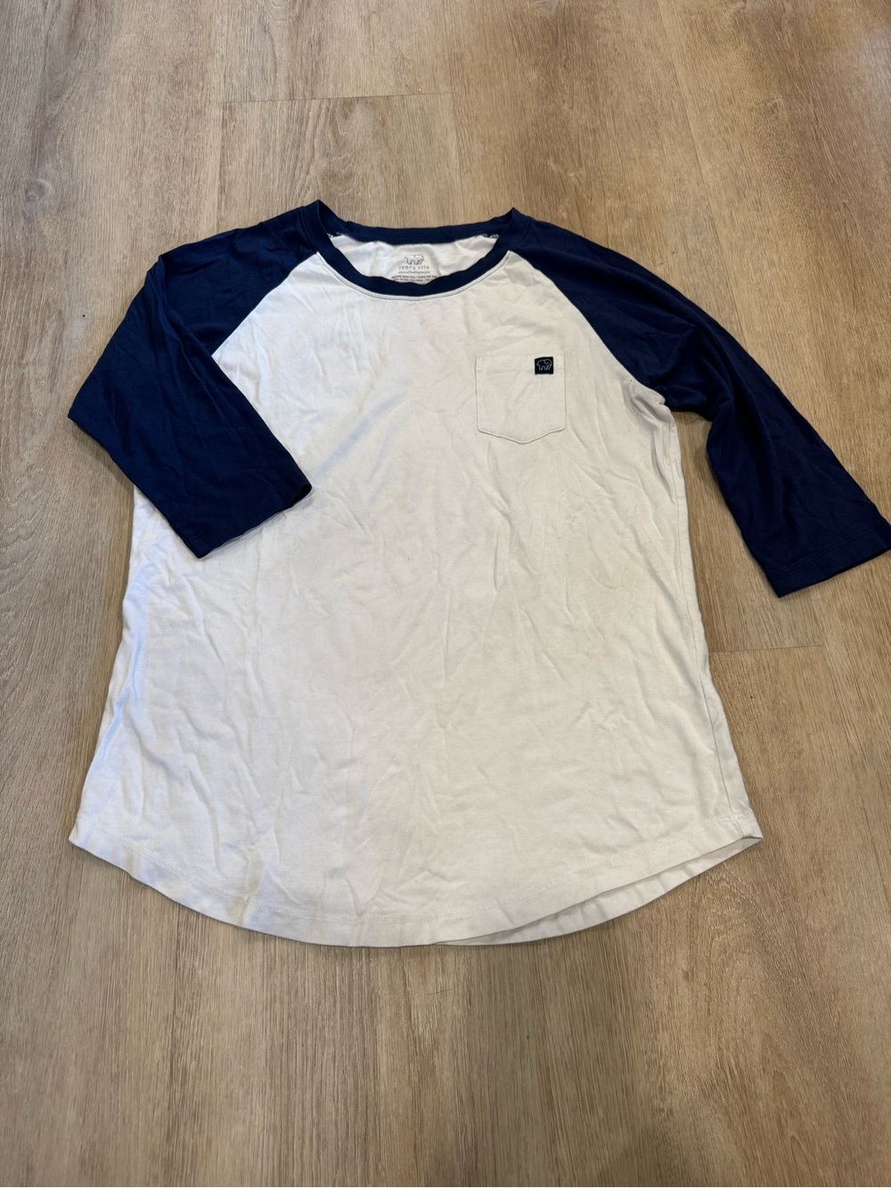 ivory ella White and Navy Raglan 3/4 Sleeve Tee